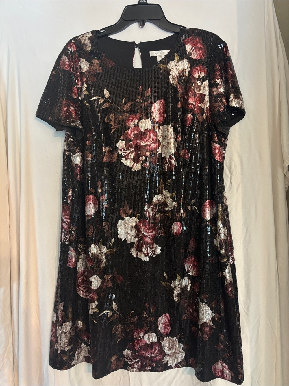 London Times Black Floral Sequin Midi Dress
